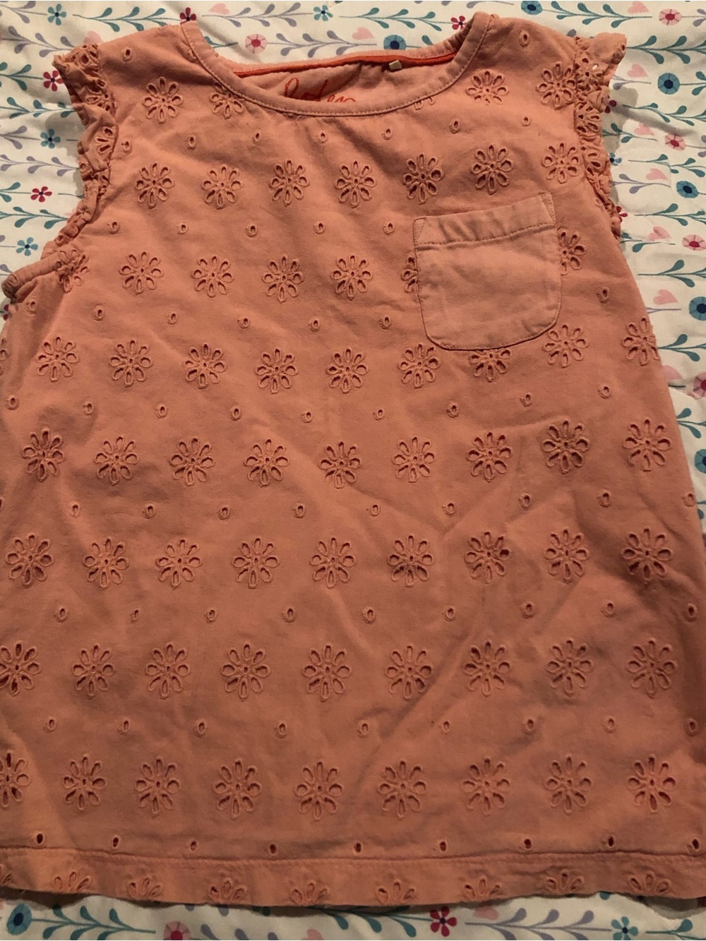 Mini Boden pink tank with floral embroidery, vguc size 6-7Y